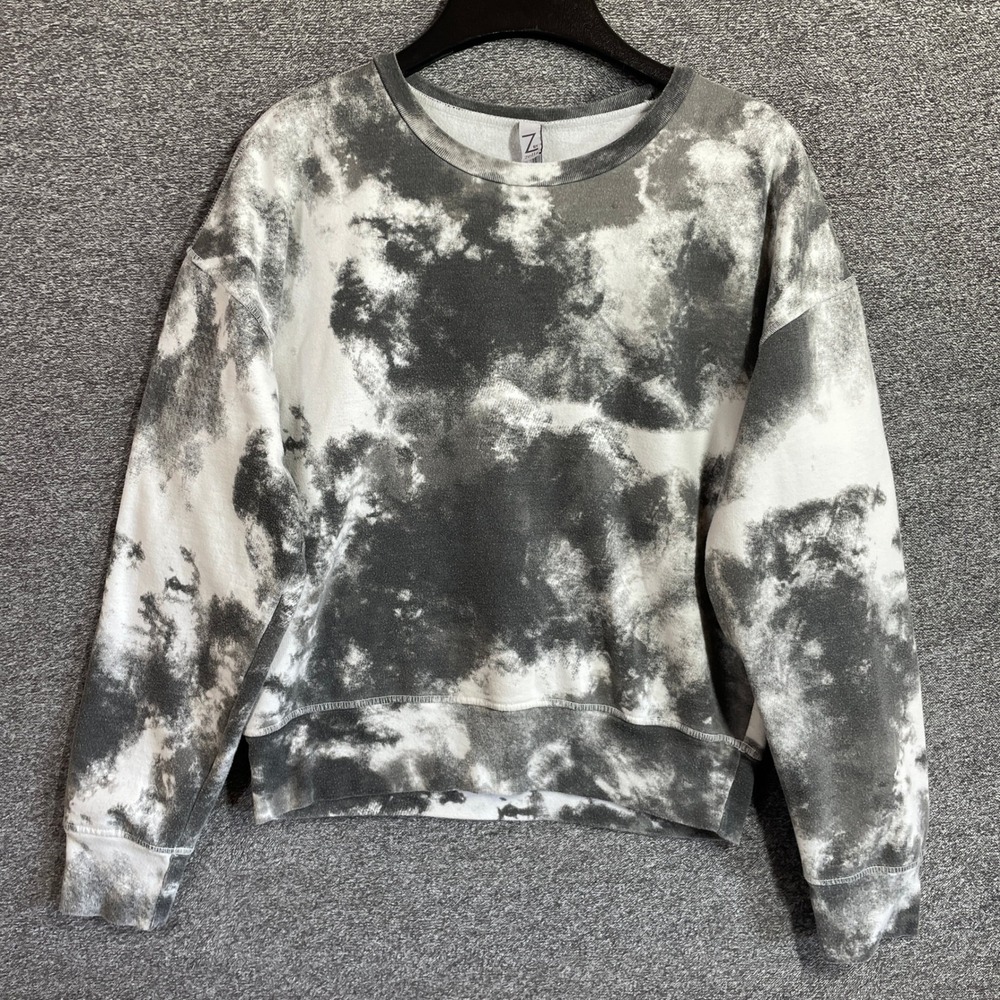 Z by Zella Womens Black White Tie Dye Crewneck Sweatshirt Large Cropped Pullover